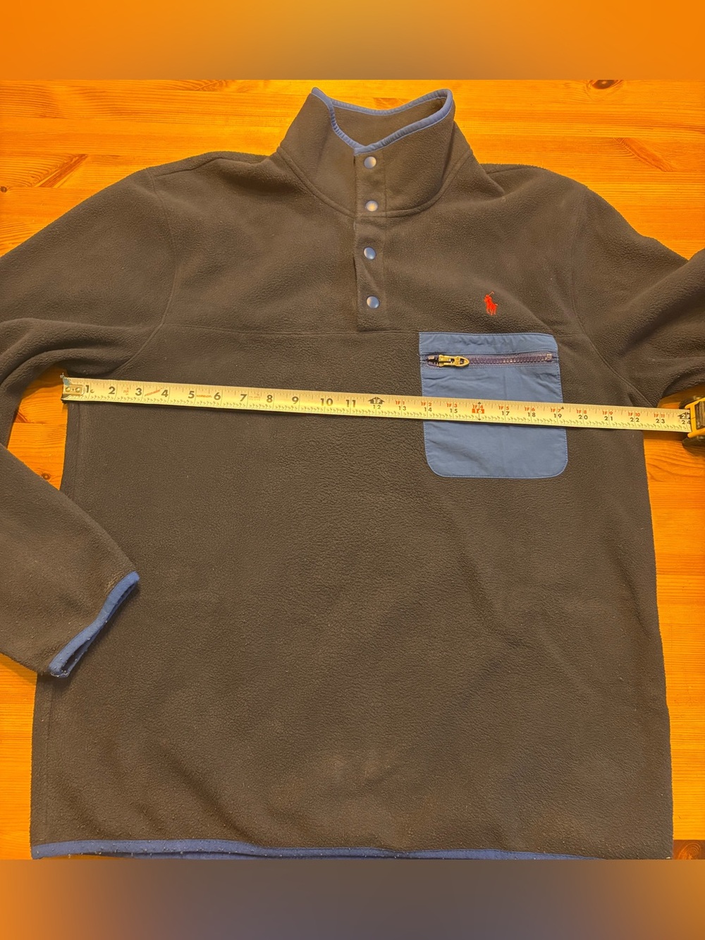 Polo Ralph Lauren Men’s Medium Fleece Snap Pullover Navy Blue Zip Pocket Pony